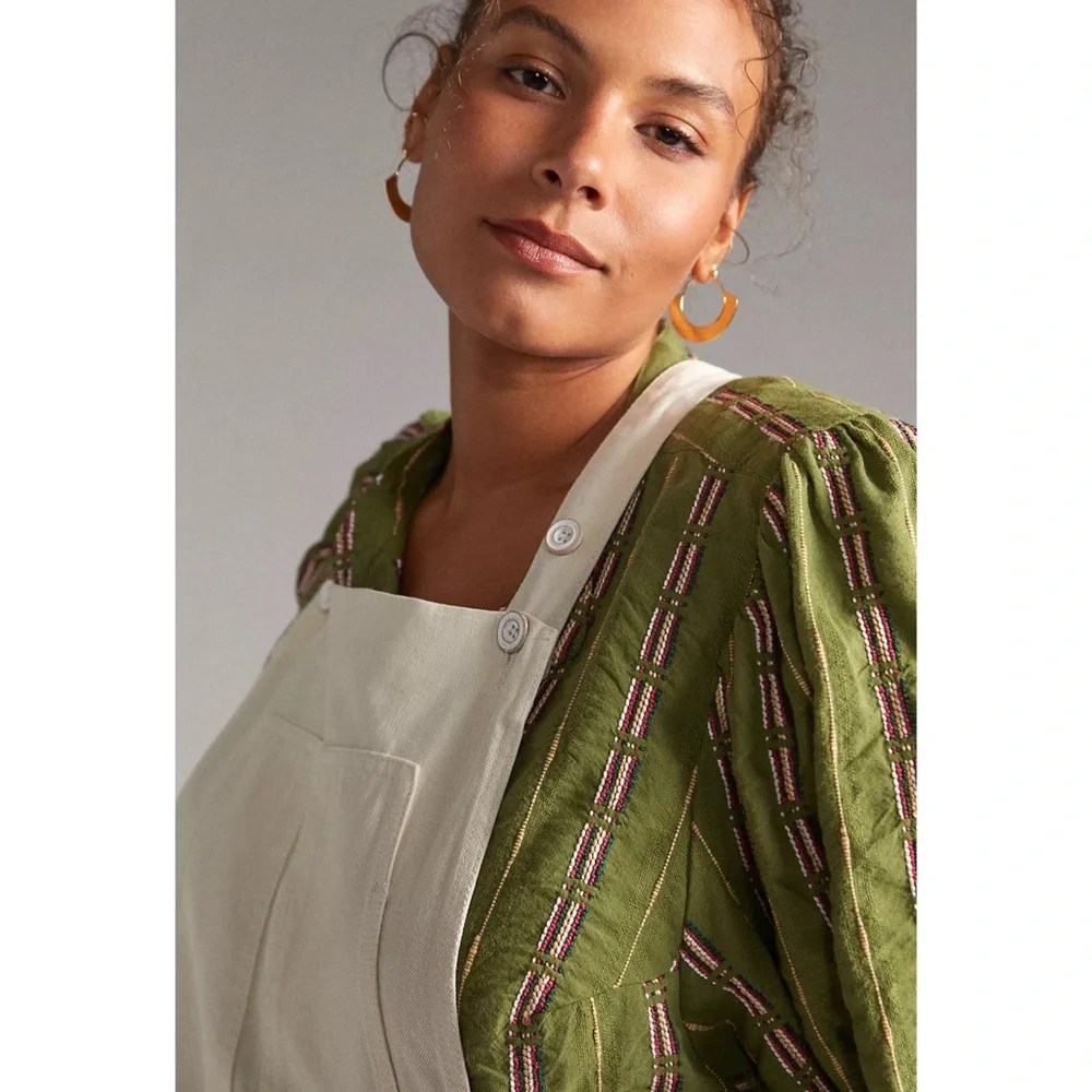 Anthropologie Pilcro Relaxed Short Overalls Ivory NWT Size 16W - Picture 3 of 16